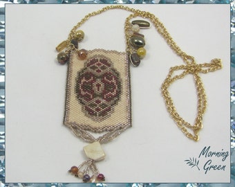 Persian Heart Peyote Amulet Bag Blue Lavender Gold and Red