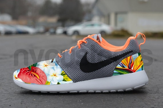 Nike Roshe Run Wolf Grey Blue Island Floral Palm Tree by NYCustoms