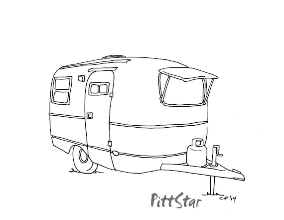 Airstream Trailer Line Drawing Sketch Coloring Page