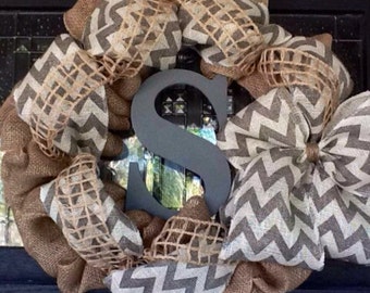 Mongrammed Wreath, Burlap Wreath, Spring Wreath, Summer Wreath, Year Around Wreath, Fall Wreath, Winter Wreath