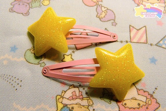 Yellow Glitter Star Hair clips