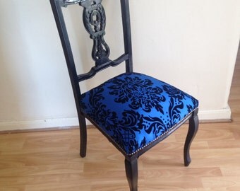Black dressing chair, Queen Anne style with traditional upholstery