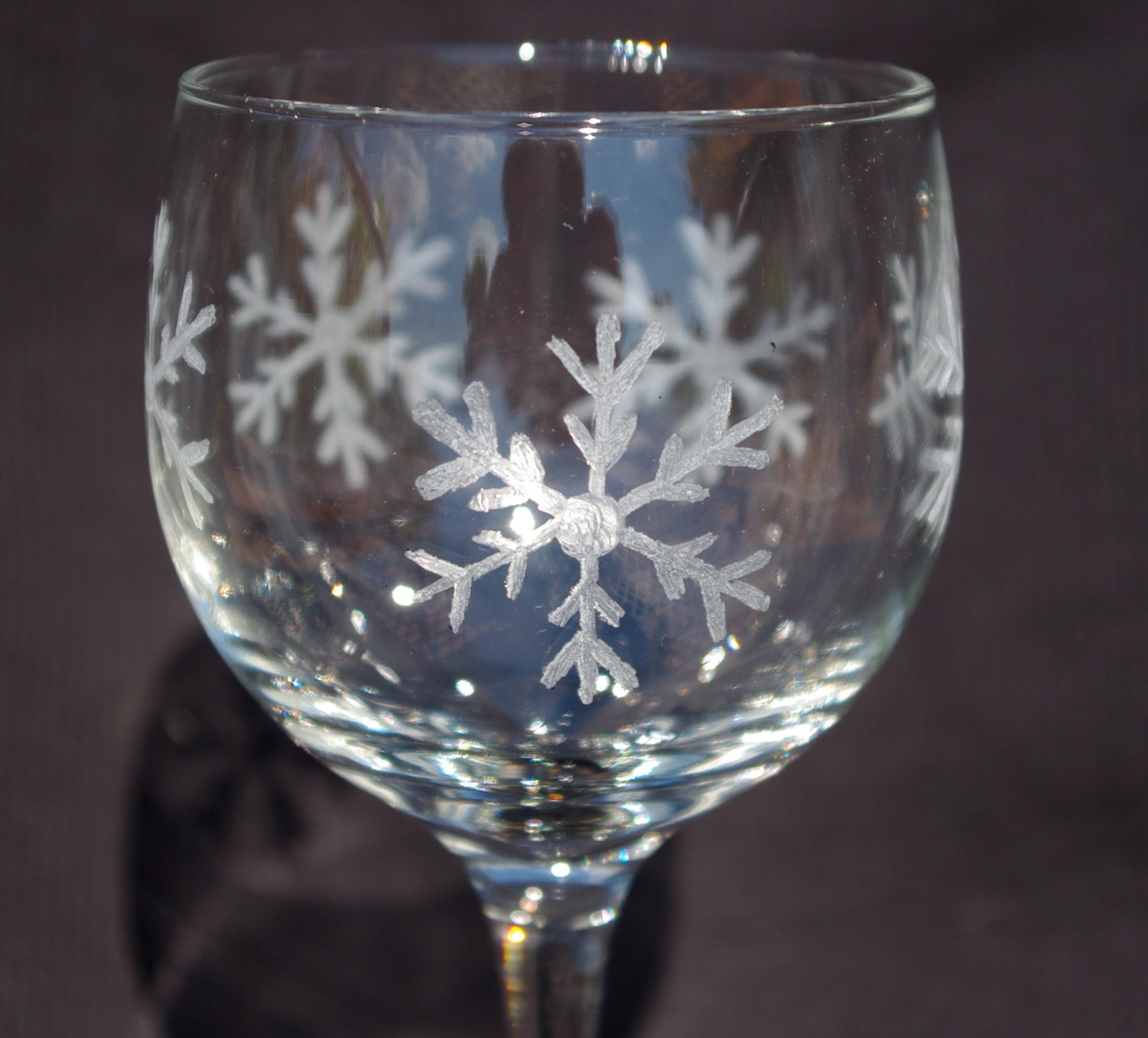 Winter Wine Glass Holiday Wine Glass Hand Etched by PardeeGlass