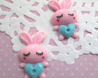 Pink Bunny Kawaii Cabochon Sleeping Bunny 20x34mm, #370a