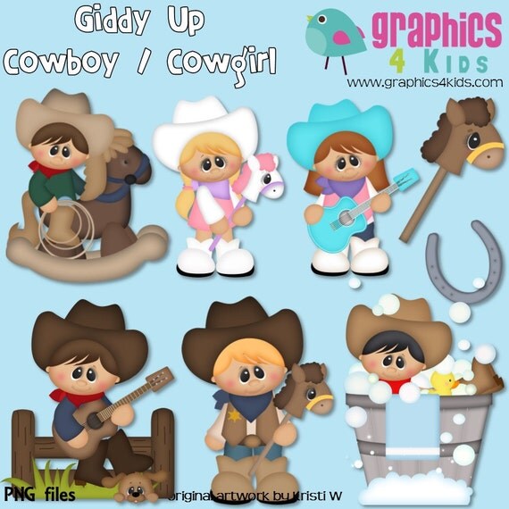 Giddy up cowboy cowgirl Digital Clipart Clip art for