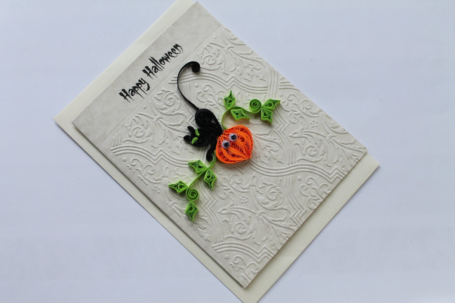 Halloween quilled card Quilled cat and a pumpkin