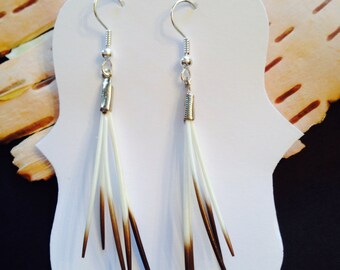 Porcupine quill earrings- 2 inch. Native American- Sterling Silver Hooks