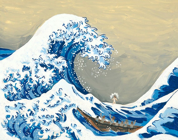 Items similar to ART PRINT // The Wave // Jesus Walks HOKUSAI Canvas ...