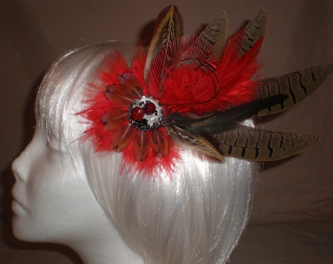 Red and Brown Feather Hair Piece