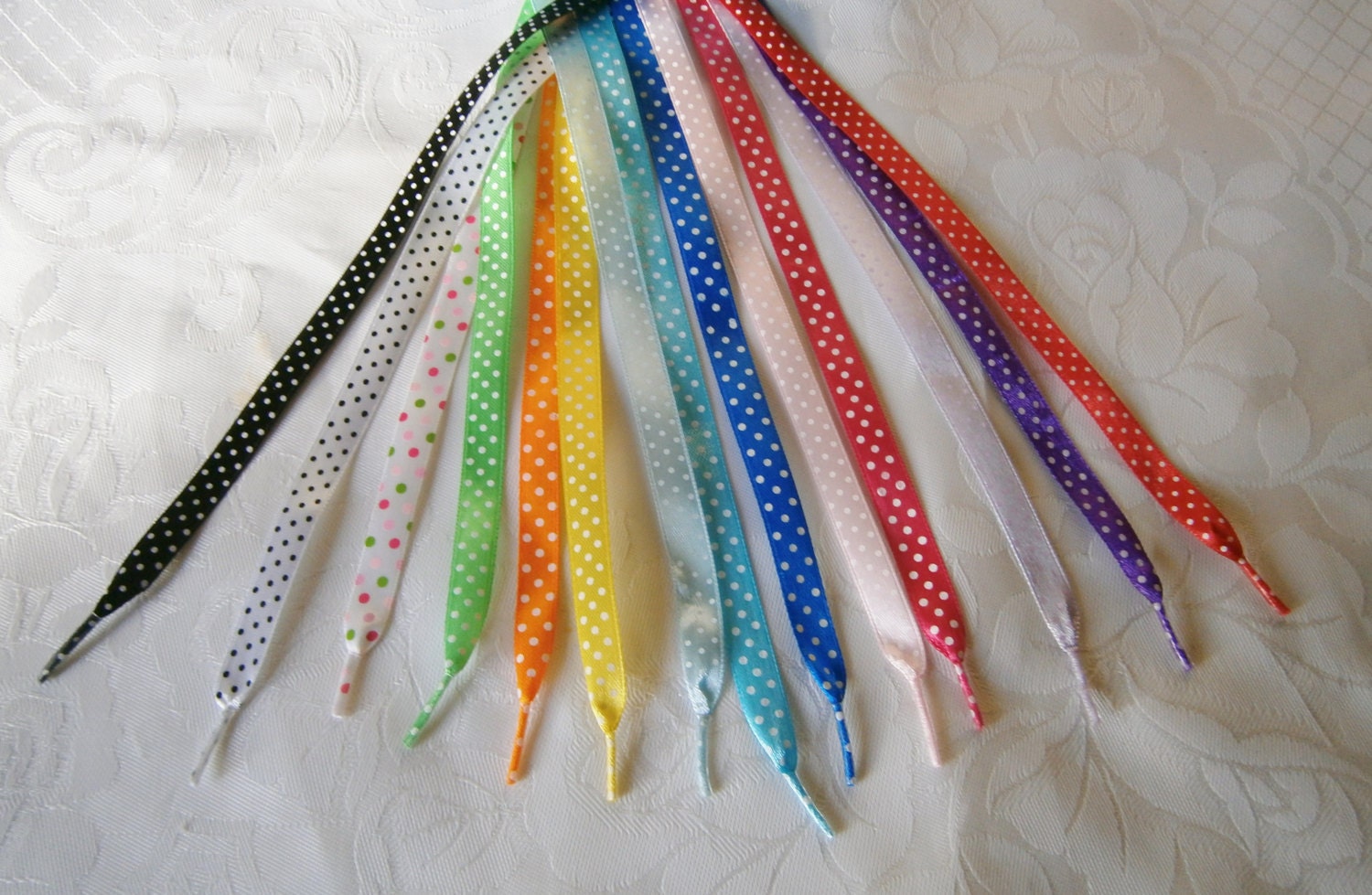 Polka Dot Ribbon Shoe Laces for TrainersBoots by Blackrosedesigner