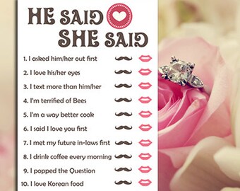 Items Similar To Floral He Says She Says Game Cards Printable Personalized Bridal Shower Game He Said She Said Template