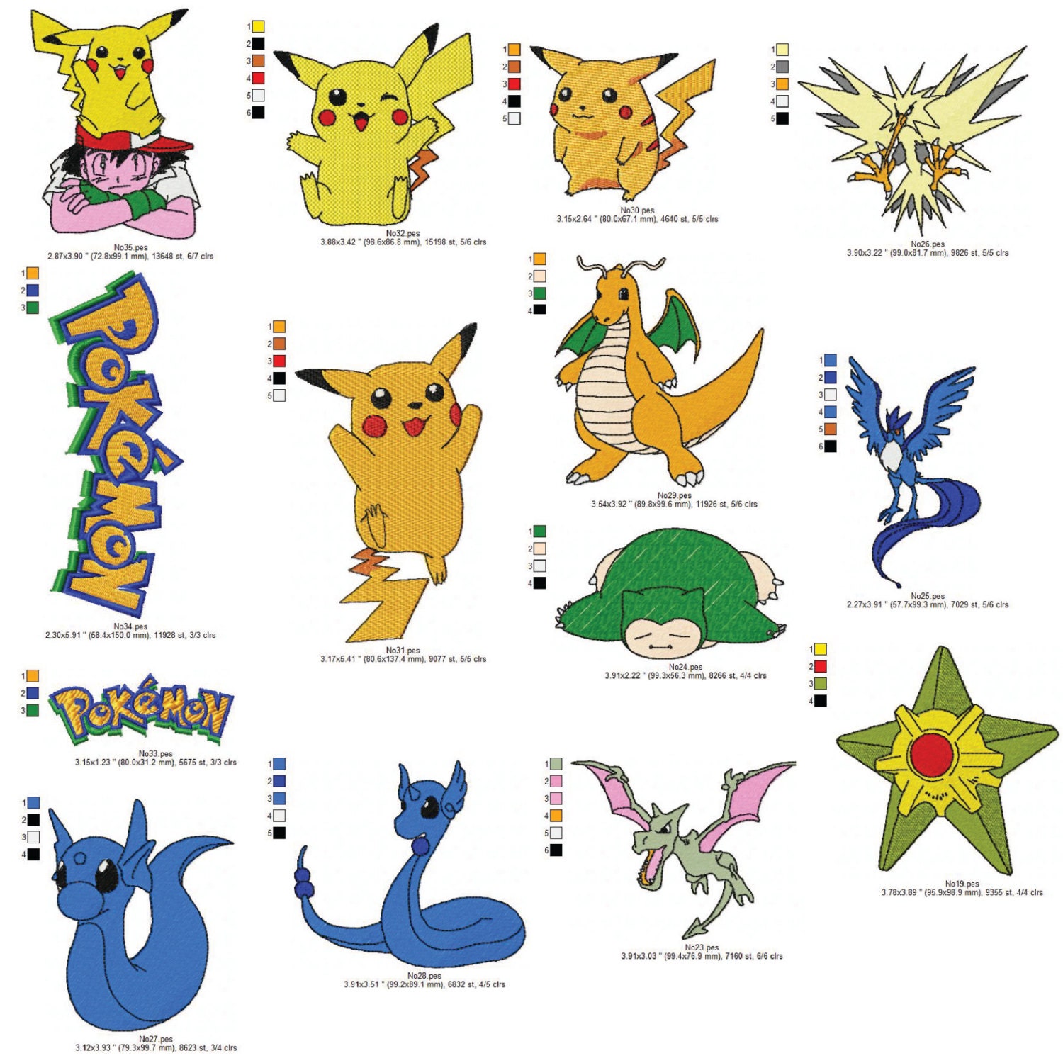 35 Pokemon Machine Embroidery Design 4x4 dst by