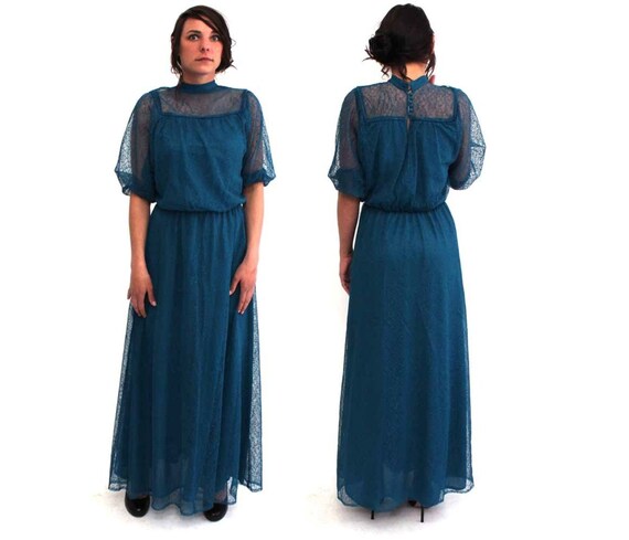 SALE vintage 1970s prom dress - formal maxi dress in aquamarine - size ...