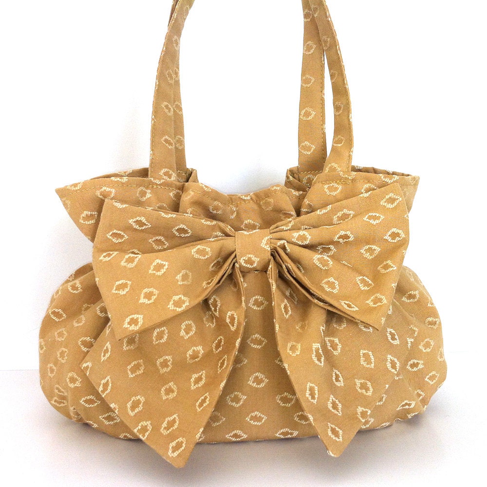 Bow bag fabric purse with bow women handmade handbag