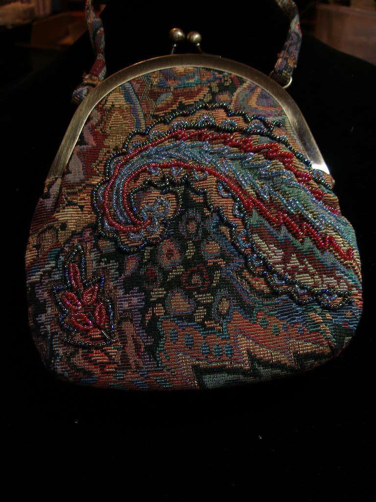 Beaded tapestry purse, paisley, unusual, new vintage, faille lined ...