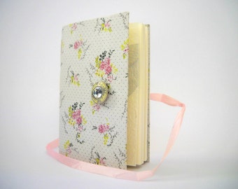 white Journal notebook handmade journal lined journal writing journal flowers journal notebook diary girls journal flowers dotted green pink
