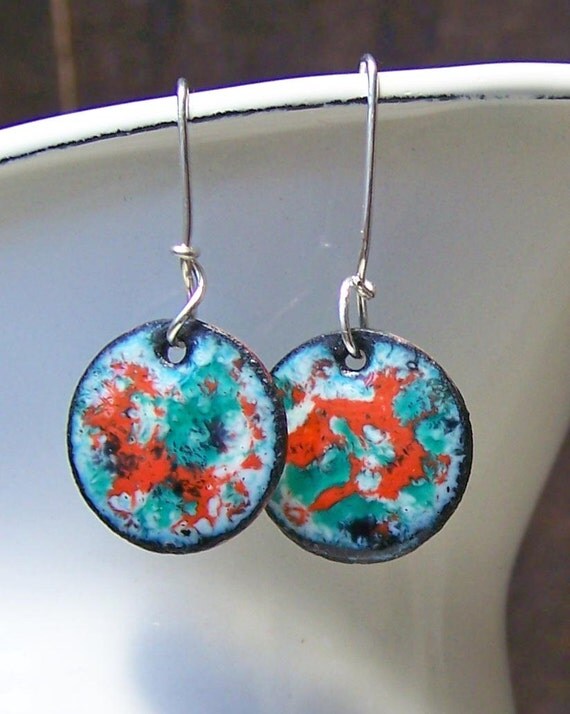 Enamel Earrings, Enamel on Copper, Abstract Enamel Earrings, Etsy, Etsy