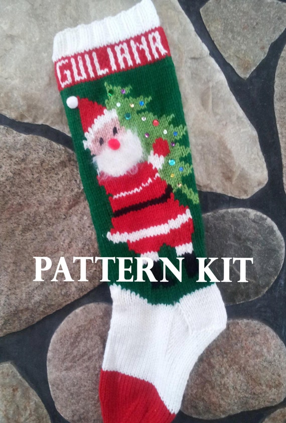 Knitted Christmas Stocking Pattern and Kit Santa with a Tree