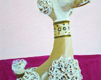 Porcelain poodle. Original mixed media painting by Vivienne Strauss