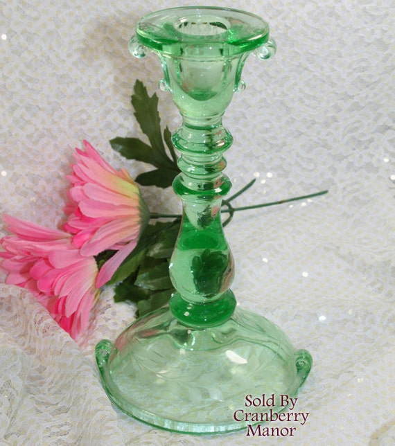 Items Similar To Imperial Depression Glass Green Vaseline Double Scroll Dish Cut Flower Candle