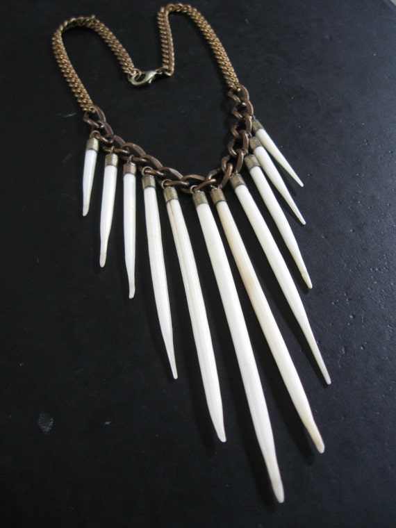 SALE White Porcupine Quill Necklace Statement Bib Necklace