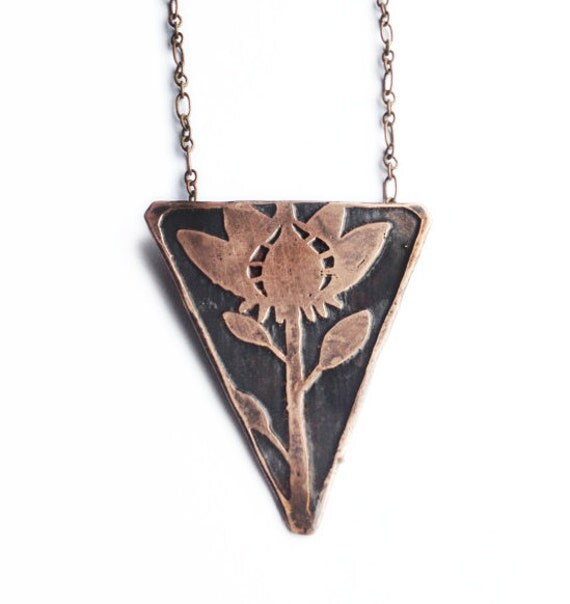 Items similar to Etched Copper Jewelry Simple Flower Pendant each