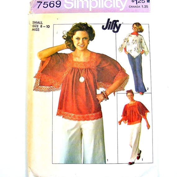 Items similar to 70s Top Pattern Blouse Jiffy Easy Angel Sleeves ...