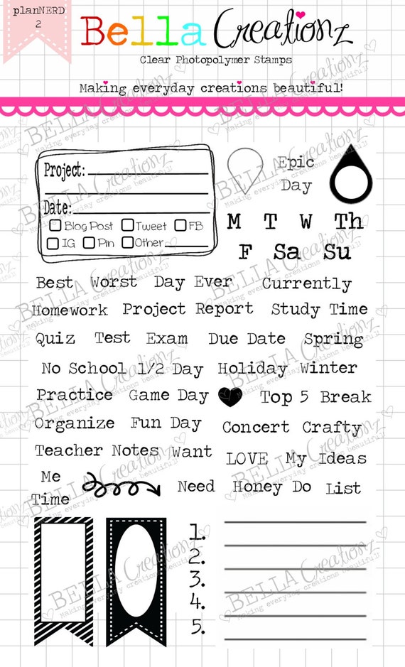 Planner Stamps Clear Stamp Set "planNERD 2" - Perfect for your planner, organizer, Filofax, calendars, lists, journalsetc.