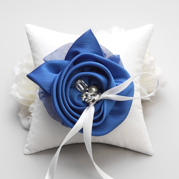 ring pillow wedding ring pillow blue flower ring by woomeeBridal