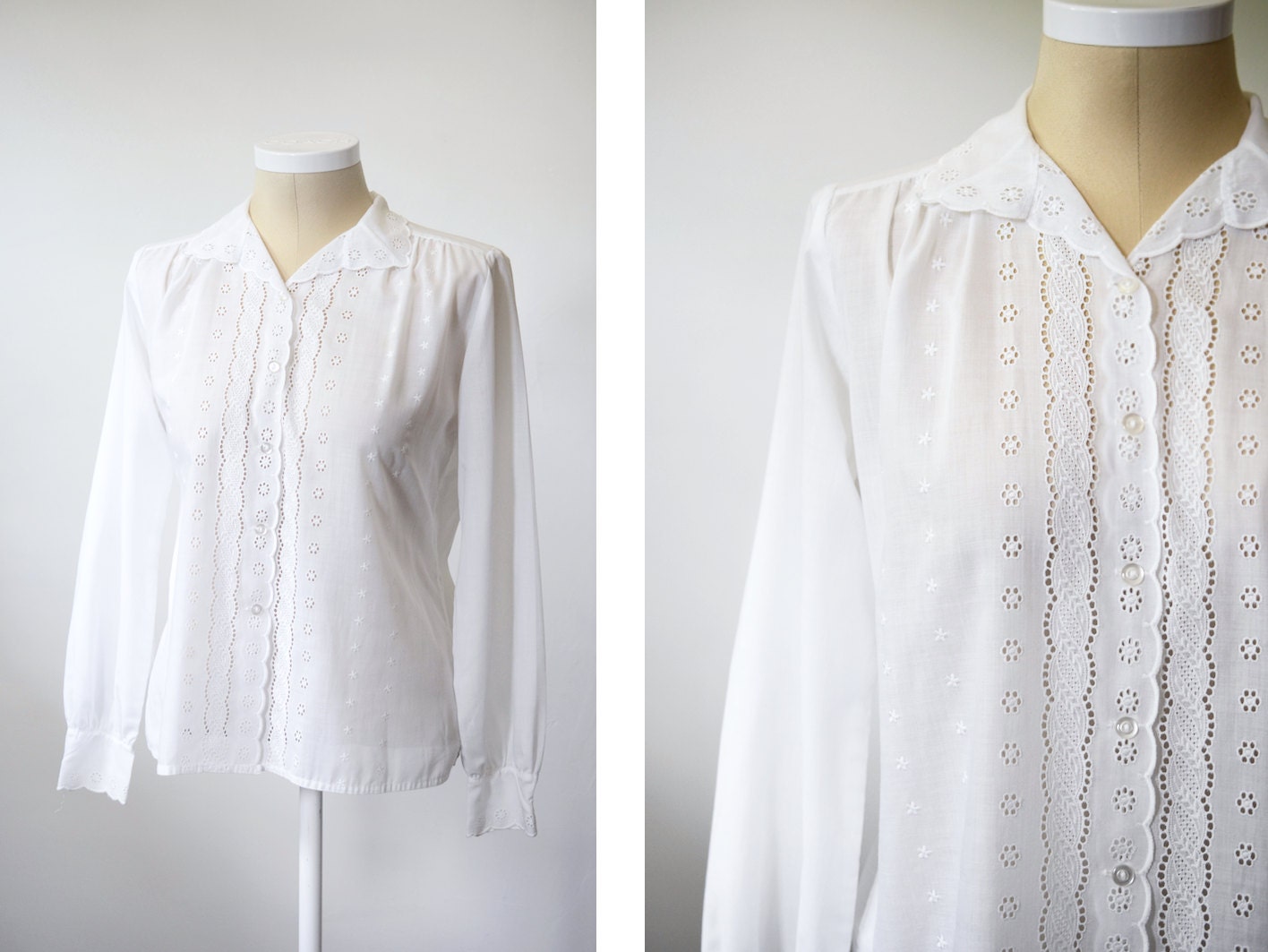 Vintage White Eyelet Blouse M