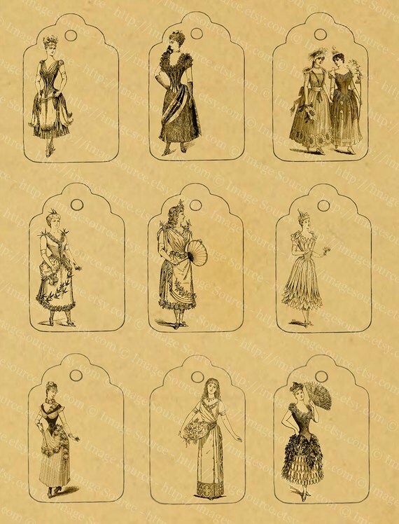 Printable Hang Tags Victorian Girls in Flower by ImageSource