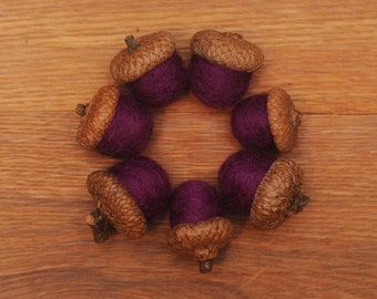 Violet Purple Felted Acorns, ecofriendly wool, also available as ornaments