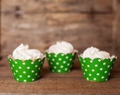 12 Green Polka Dot Cupcake Wrappers - Green Cupcake Wrappers - St Patricks Day Cupcake Wrappers - Mardi Gras Cupcake Wrapers - Green Wrapper Il_170x135