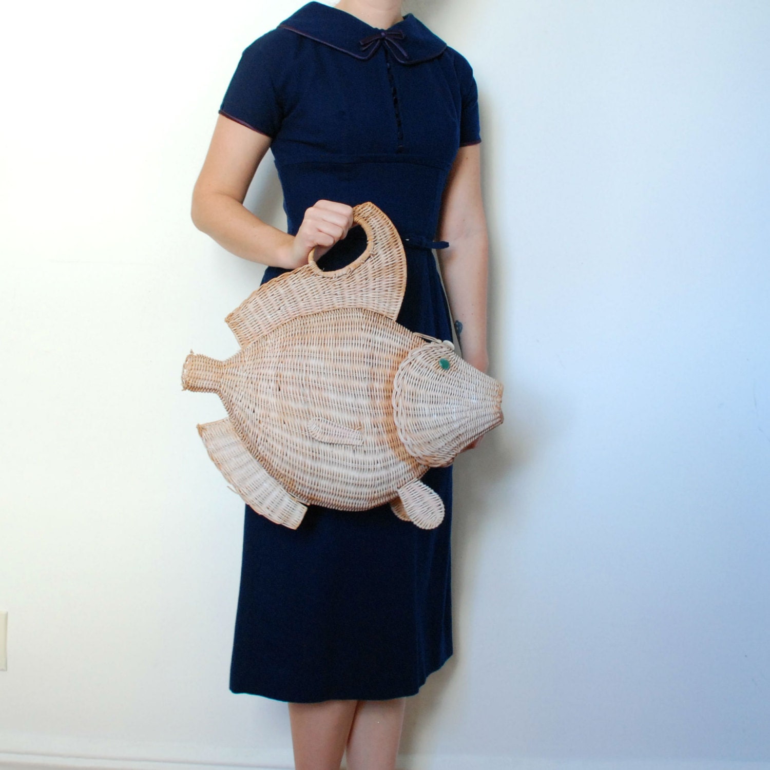 Reserved...Vintage 1950s Wicker Fish Purse / 50s Novelty
