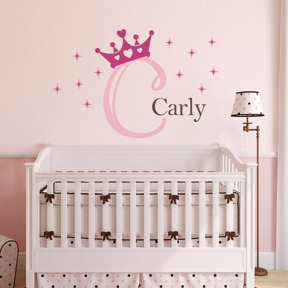Initial & Name Wall Decal with Princess Crown Personalized