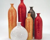 Six Straight Ceramic vases, Ceramic Home Decor, White minimal wheel thrown pottery vessels bottles, Orange Red Black Grey Vase Scandinavian