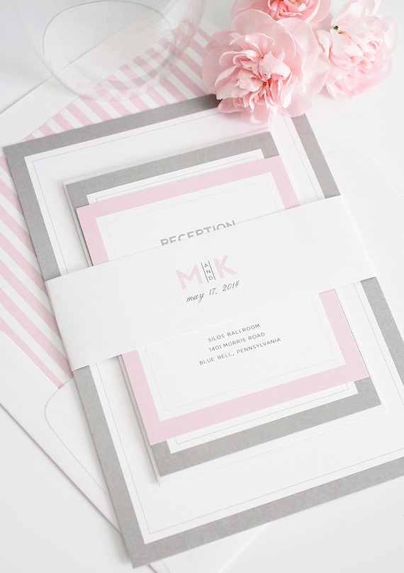 Pink and Gray Wedding Invitations