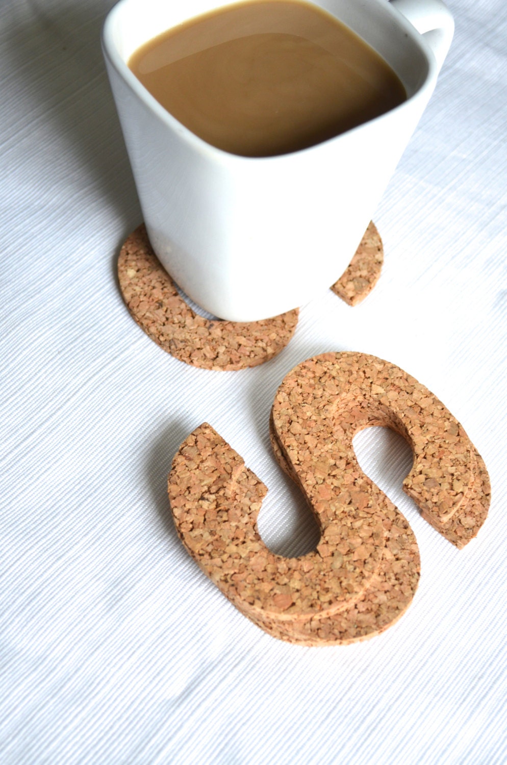 Monogram Cork Coaster set of 4 letter shape coasters