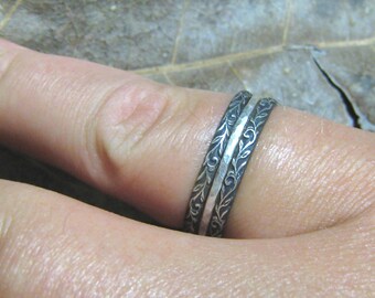 Sterling Silver Oxidised Posey and Hammered Stacker rings. Sterling Silver Stacker rings. Handmade Jewelry by ZaZing