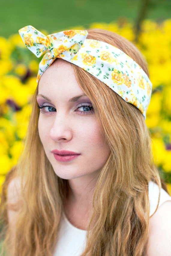 Yellow Rose Wire Headband, Dolly Bow, Pin Up Rockabilly Hair Wrap, Bandana, - il_570xN.601199343_91ti
