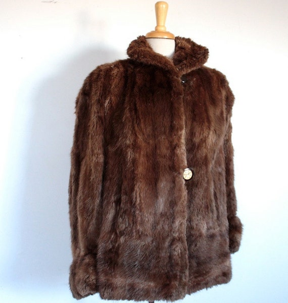 Vintage 1940's Fur Coat // 40s 50s Brown Mink Coat with