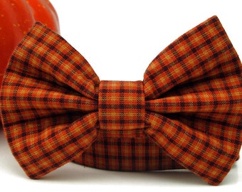 Pumpkin Plaid Bow Tie Dog Collar