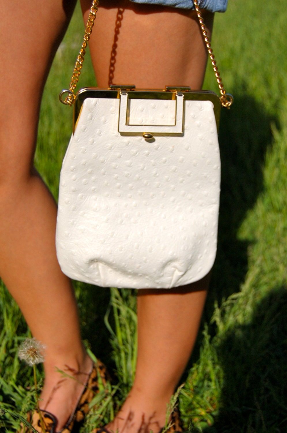 Ostrich Clutch with chain, 1970’s Haute Juice