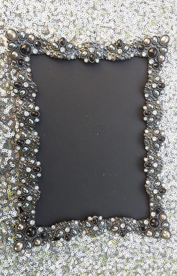 10 Vintage Style Black JEWELED RHINESTONE Frame Bling Silver Diamond