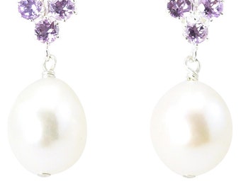 Principessa amethyst and freshwater pearl earrings in sterling silver