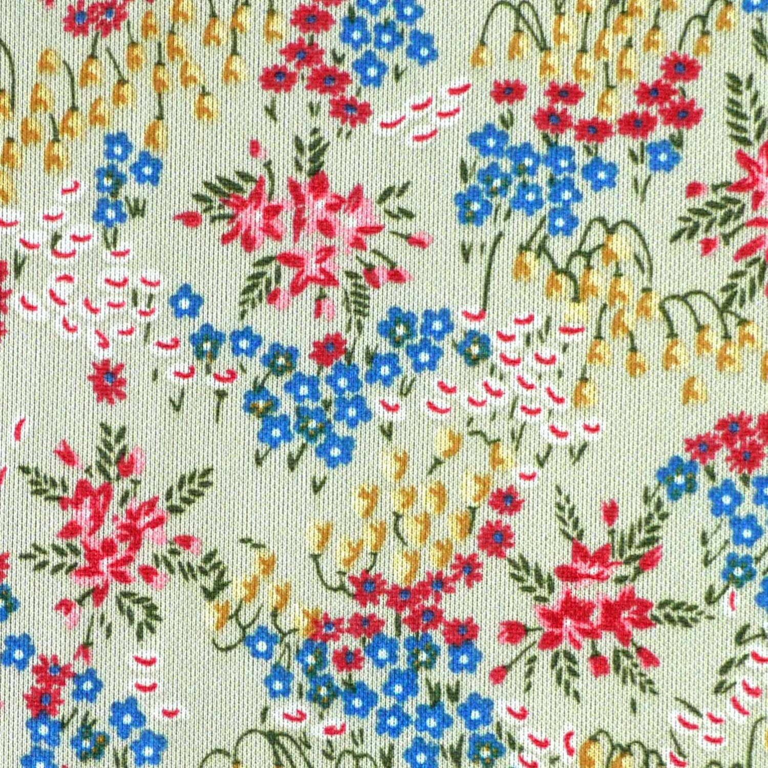Print Knit Fabric Flower Bunches Red Blue by DartingDogFabric