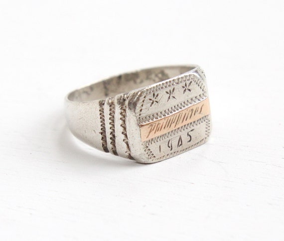 Vintage Sterling Silver Philippines 1945 Ring - 1940s Military Size 10 ...