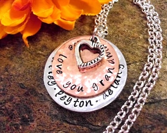 Grandma Jewelry, Grandma Necklace, Personalized Jewelry, Hand Stamped Jewelry, Grandma Gift, Jewelry for Grandma, We Love You Grandma