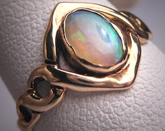 Antique Victorian Australian Opal Ring Vintage Wedding Engagement 14K Gold
