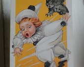 Halloween postcard, vintage postcard, vintage Halloween, Halloween witch, vintage ephemera, Owl postcard, Halloween Owls